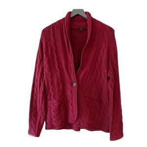 Talbots Ribbed Shawl Collar Blazer Wool-Blend Shiraz Red Size Large